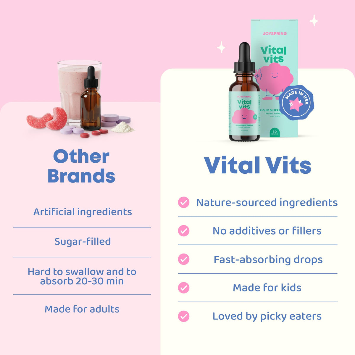 Gouttes JoySpring Vital Vits dans la main d'un enfant