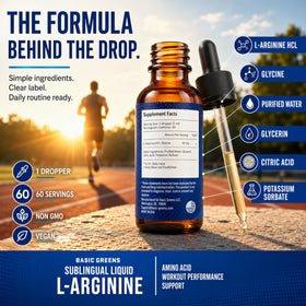 Gouttes L-Arginine BASIC GREENS avec compte-gouttes en usage