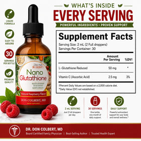 Gouttes L-Glutathione Divine Health avec framboises fraîches