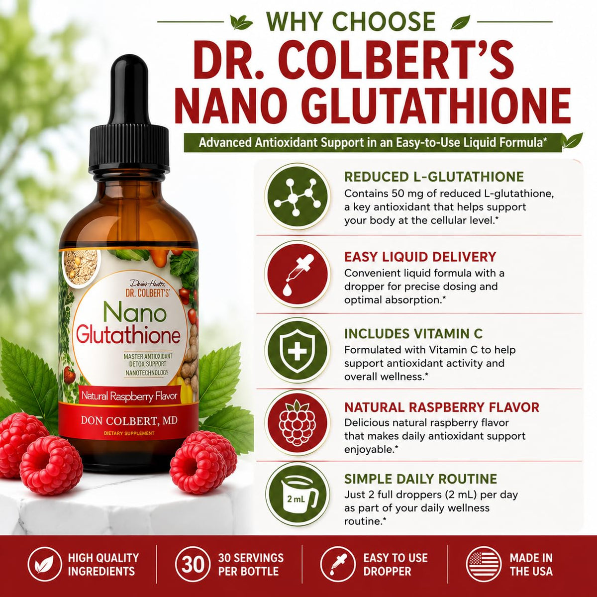 Gouttes L-Glutathione Divine Health sur fond blanc