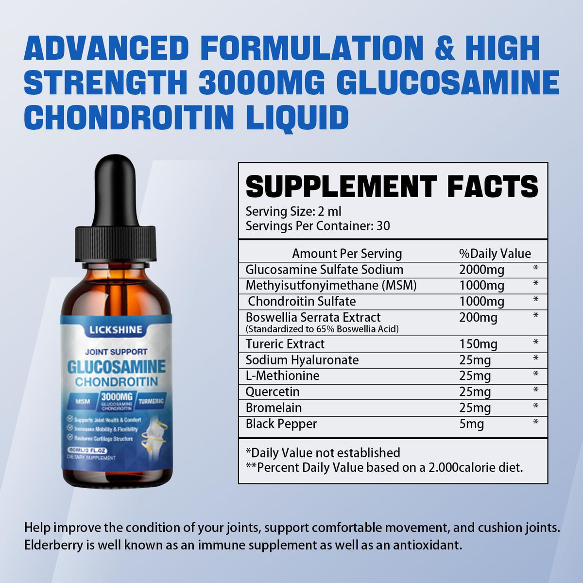 Gouttes Lickshine Glucosamine Chondroïtine avec dosage de 2000mg