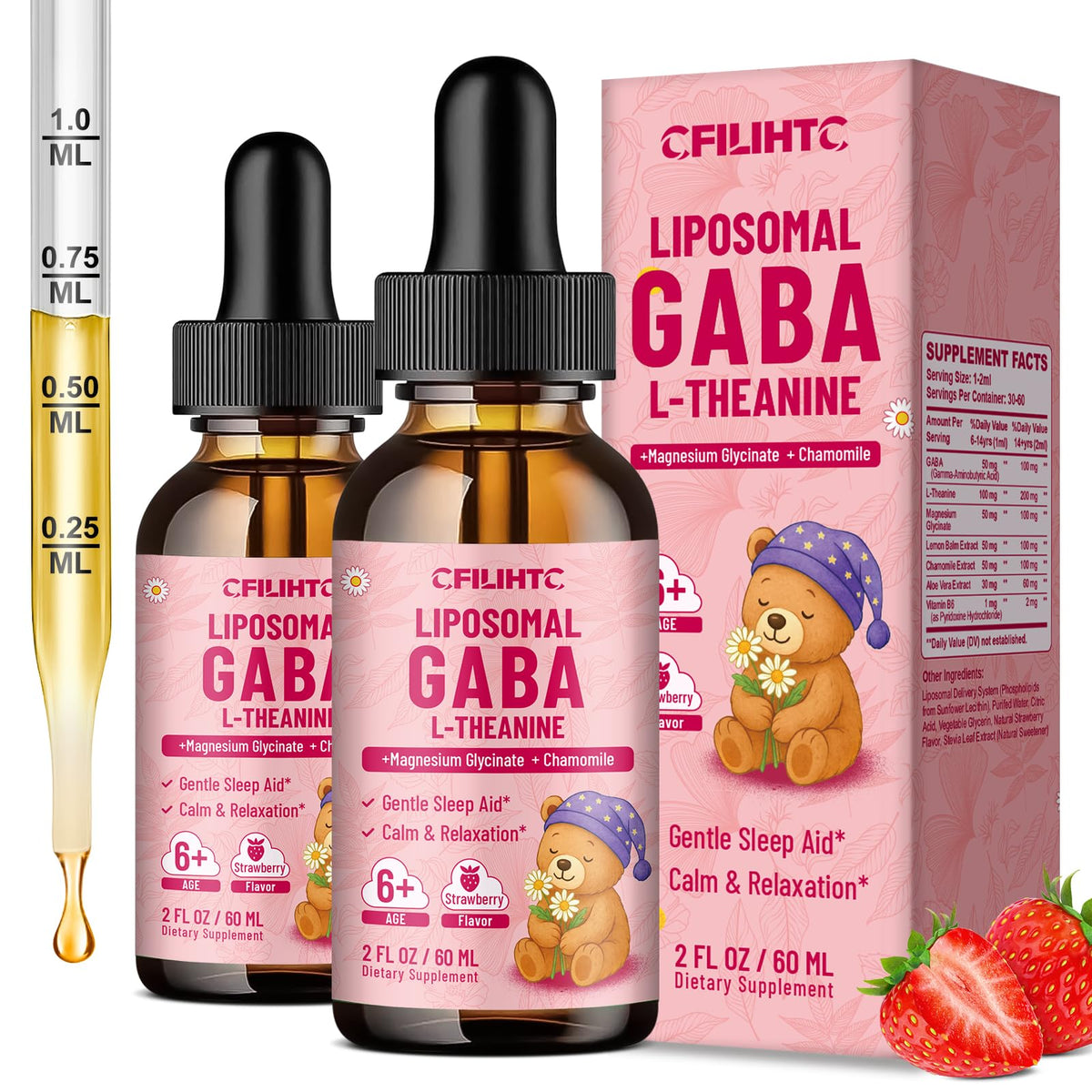 Gouttes liposomales de GABA et L-Théanine CFILIHTC avec emballage et étiquette
