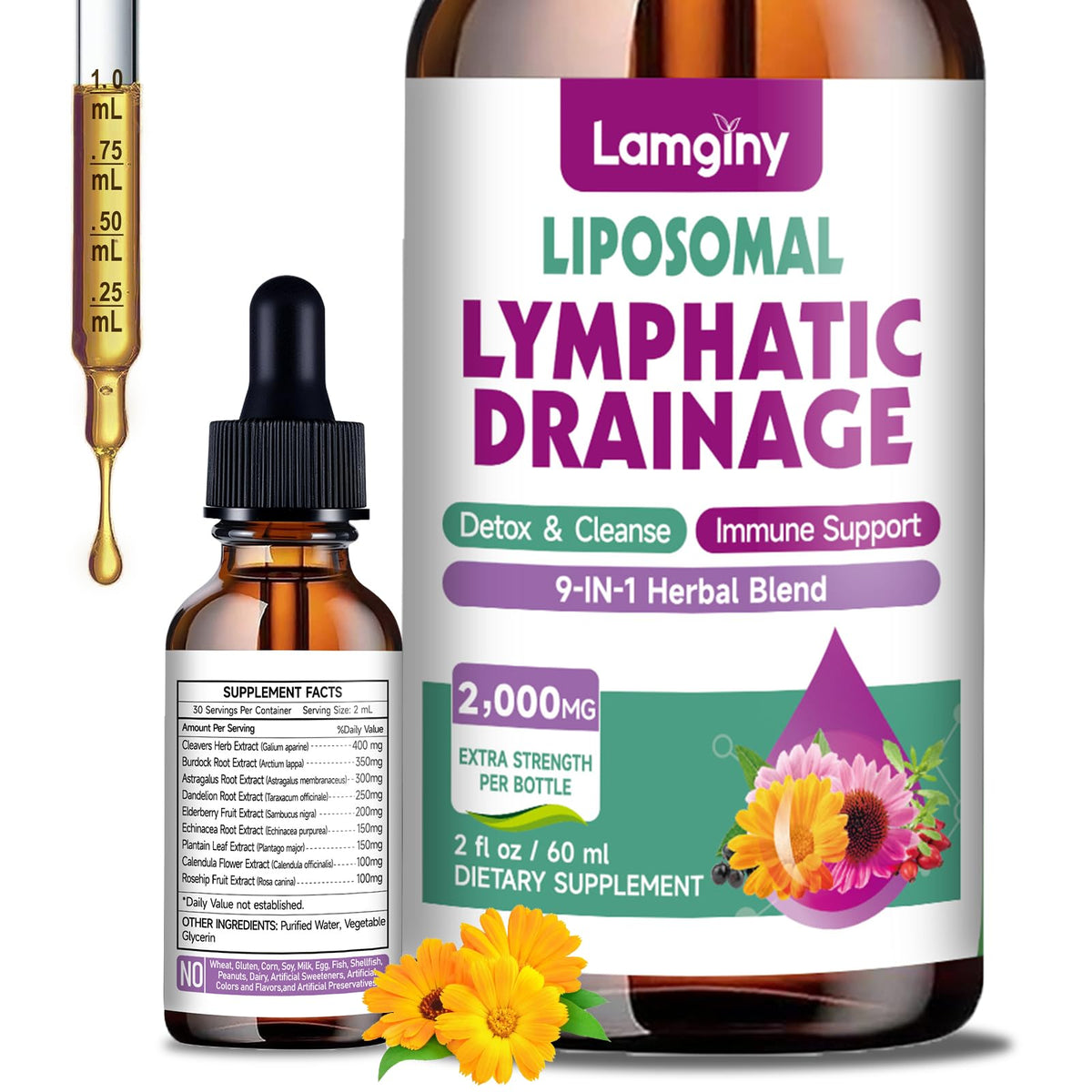 Gouttes liposomales LAMGINY 9-en-1 vue avant avec étiquette