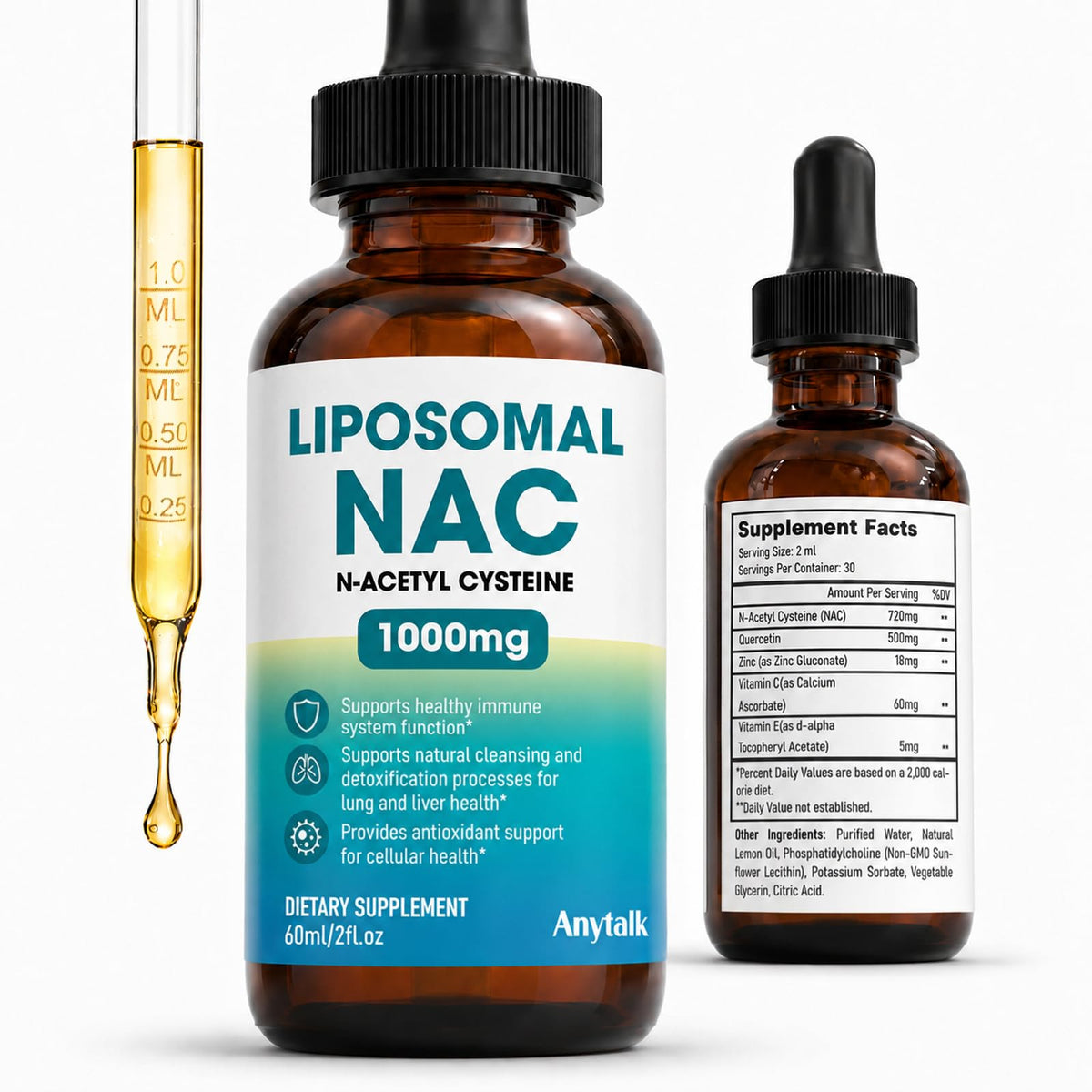Gouttes Liposomales NAC 1000mg d'ANYTALK, packaging avant