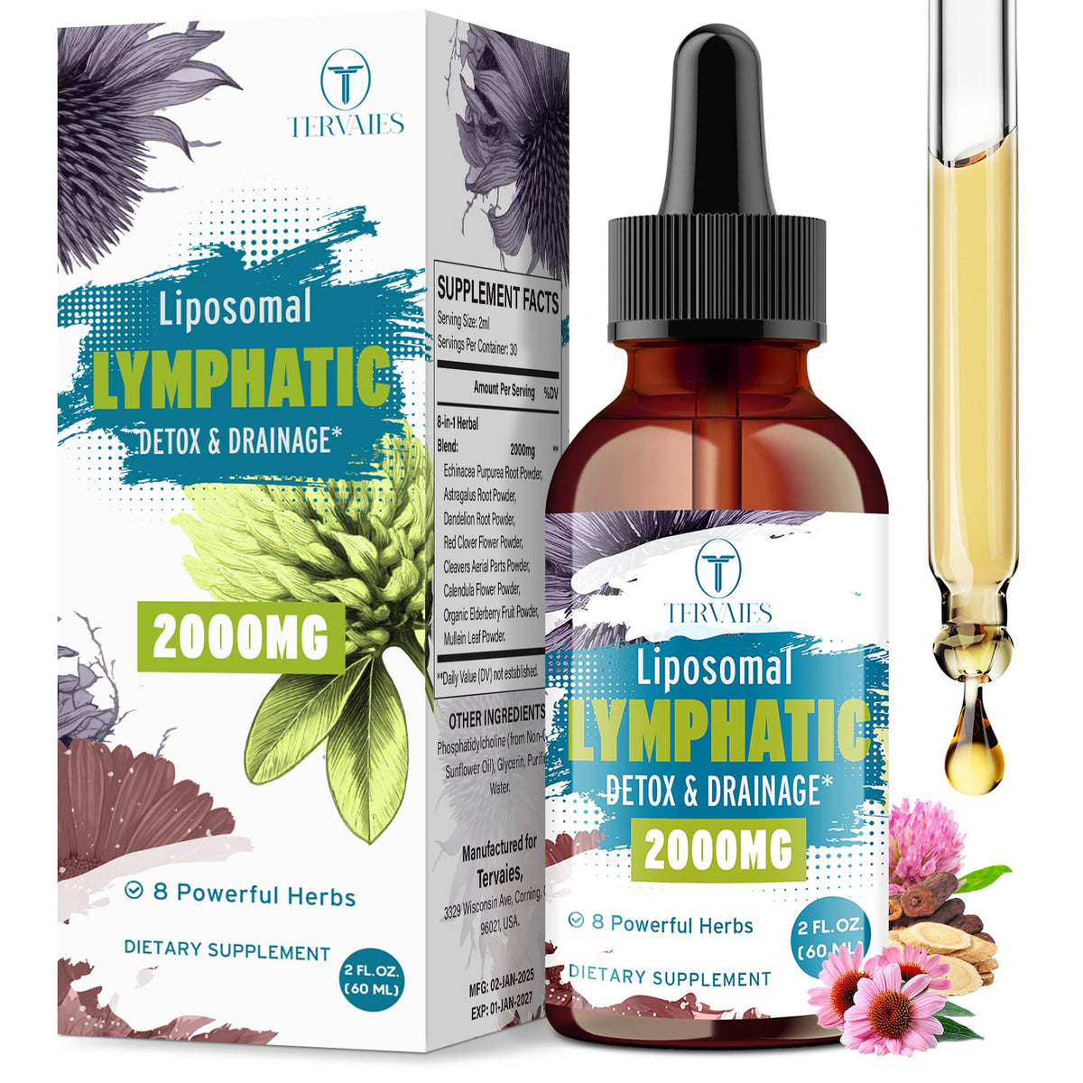 Gouttes liposomales Tervaies 2000mg vue avant avec étiquette