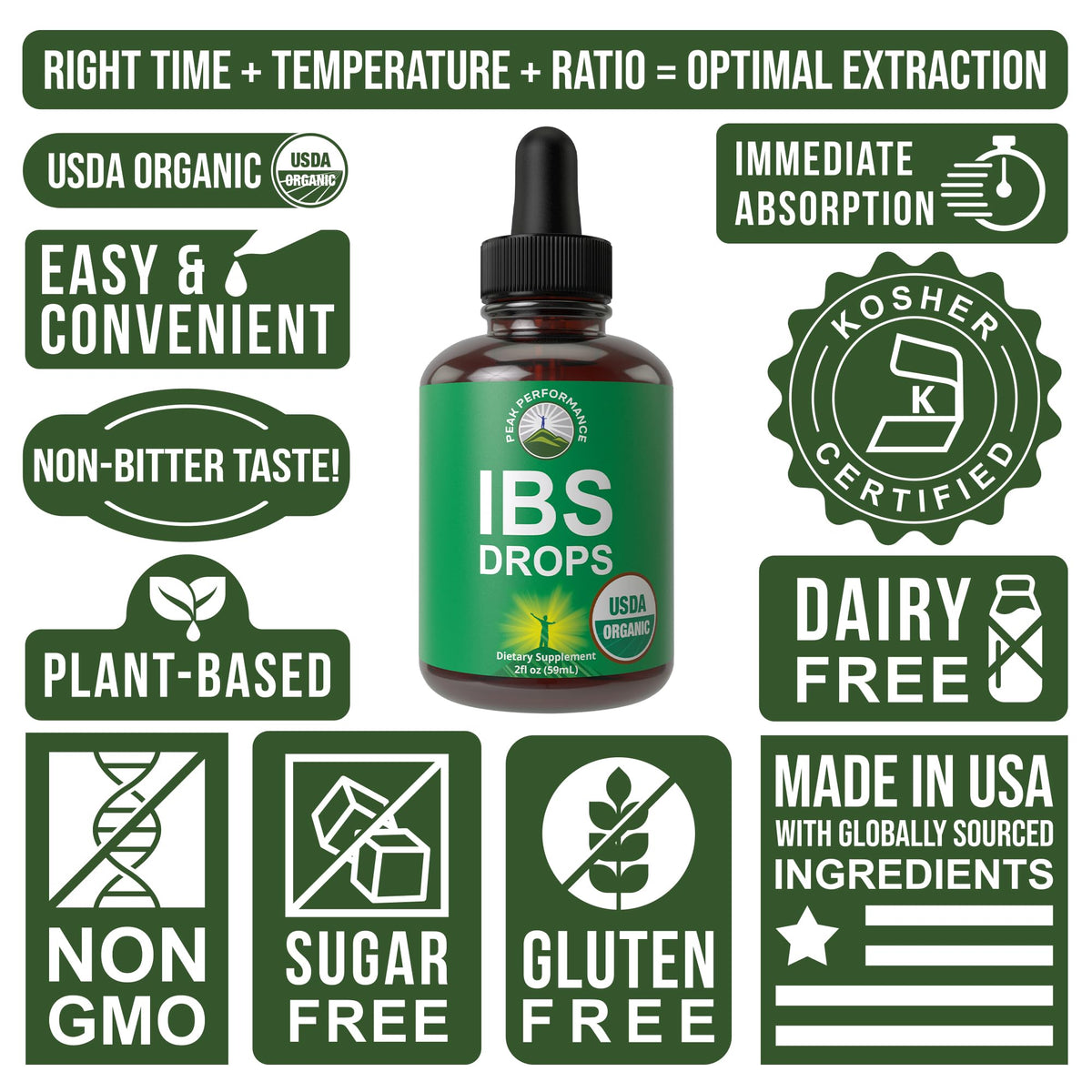 Gouttes liquides bio Peak Performance avec étiquettes bio et véganes
