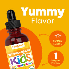 Gouttes liquides D3 K2 pour enfants, vue de côté