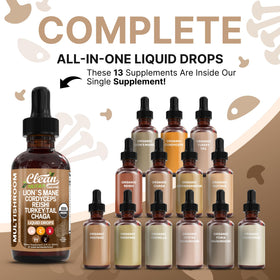 Gouttes liquides de champignons avec étiquette Clean Nutraceuticals