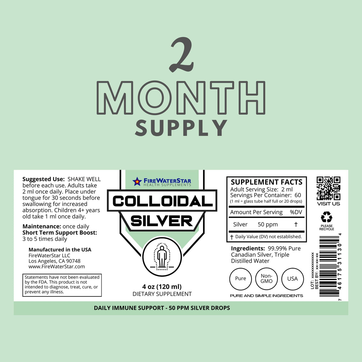 Gouttes liquides de Colloidal Silver FIREWATERSTAR avec compte-gouttes