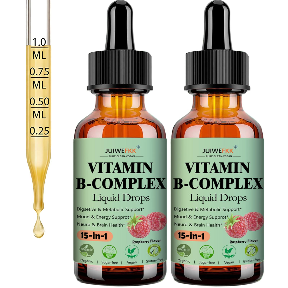 Gouttes liquides de complexe de vitamines B JUIWEFKK 15-en-1, vue avant