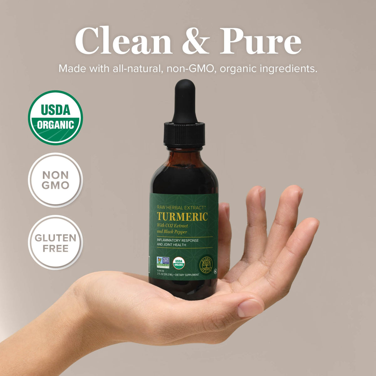 Gouttes liquides de curcuma Global Healing Center avec pipette
