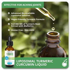 Gouttes liquides de curcuma MaxX Labs dans une cuillère en bois