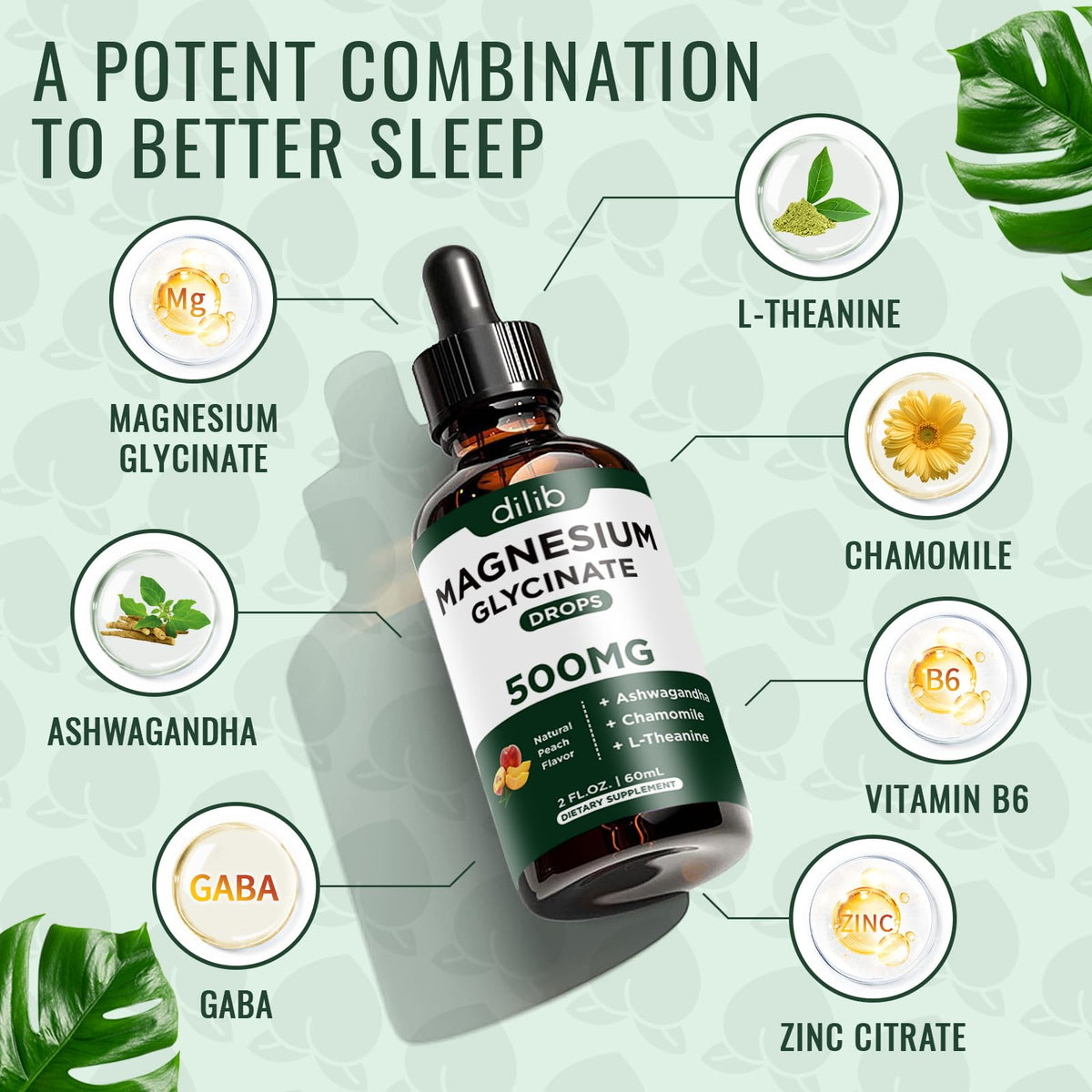 Gouttes liquides de magnésium glycinate dilib versées dans une cuillère