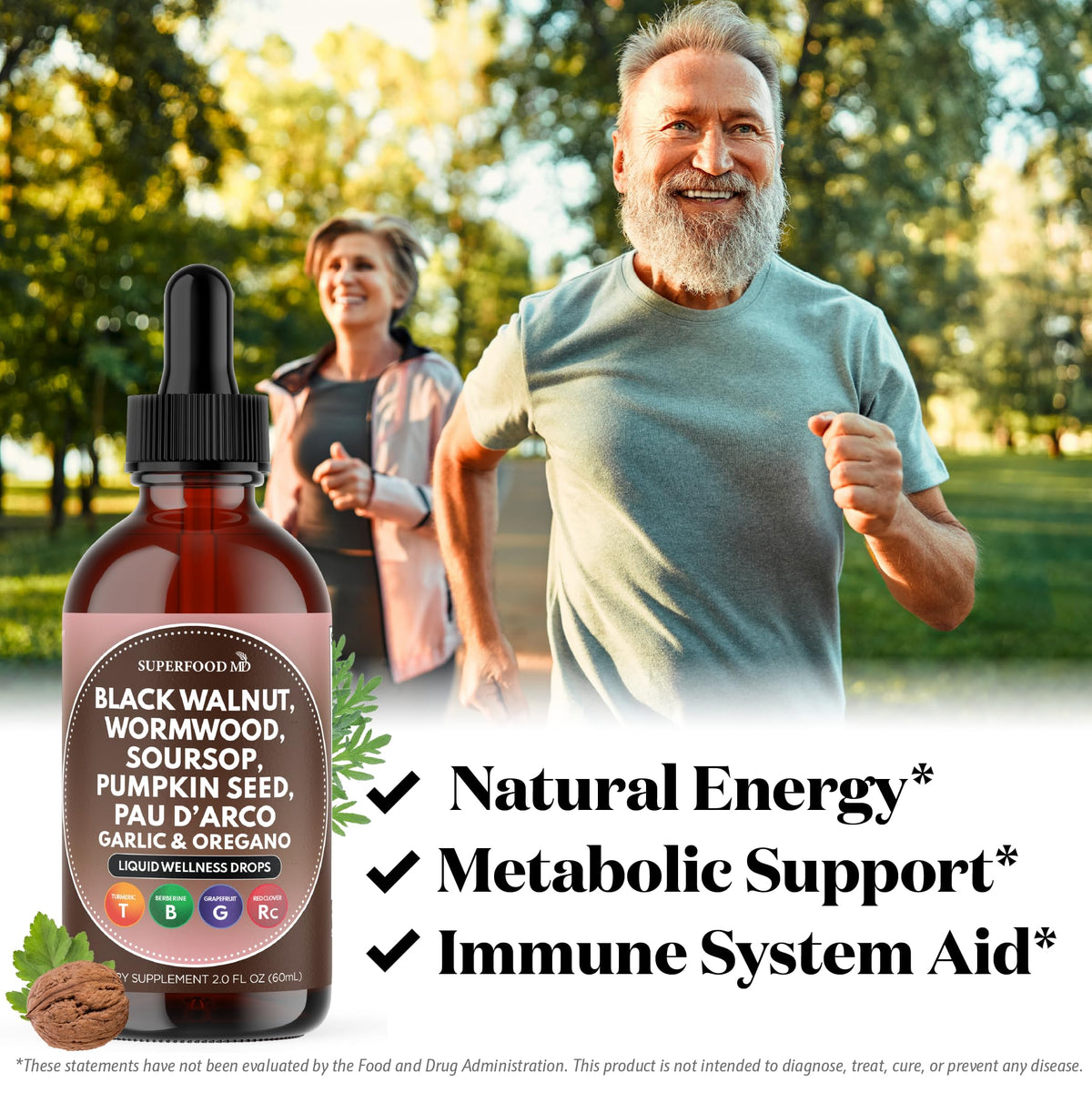 Gouttes liquides de Nettoyage de Noix Noire et Absinthe Superfood MD