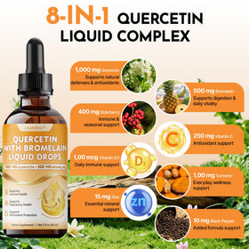 Gouttes liquides de quercétine avec bromélaïne Duduboy sur une table