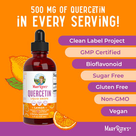 Gouttes liquides de Quercétine MARYRUTH'S sur table en bois