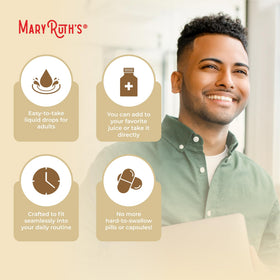 Gouttes liquides de racine de maca bio MARYRUTH'S sur fond blanc