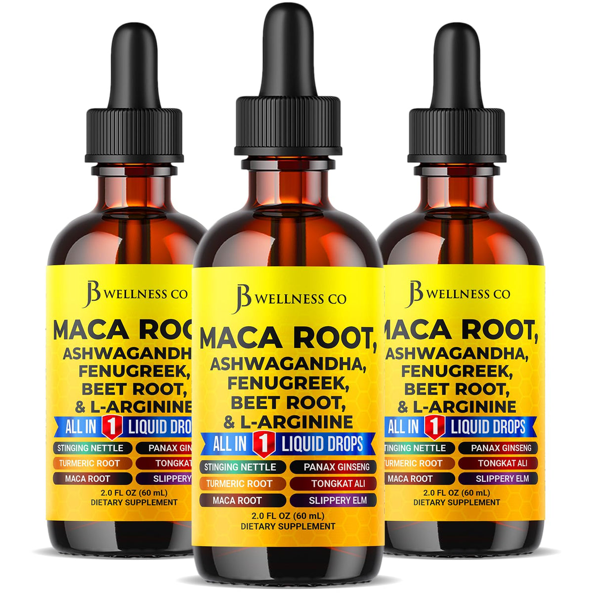 Gouttes liquides de racine de maca JB Wellness Co 180ml vue avant