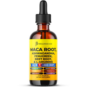 Gouttes liquides de racine de maca JB Wellness Co 60ml avec étiquette
