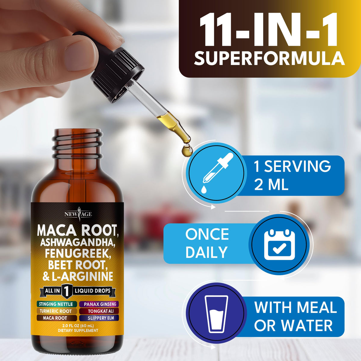 Gouttes liquides de racine de maca NEW AGE 240ml avec des herbes