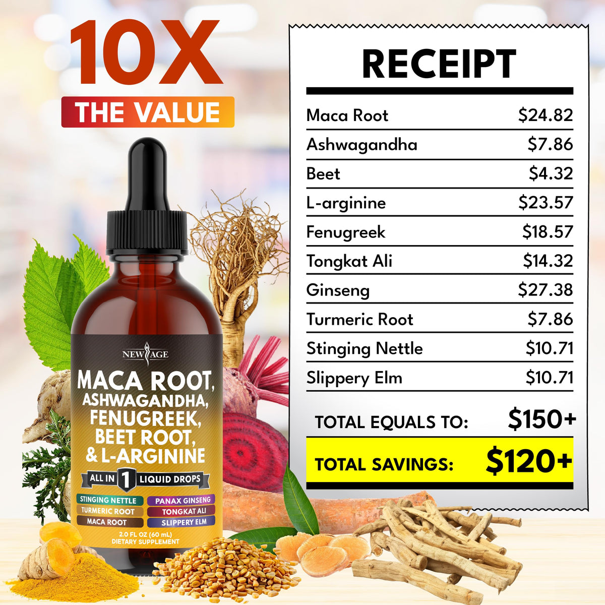 Gouttes liquides de racine de maca NEW AGE 240ml dans une cuisine