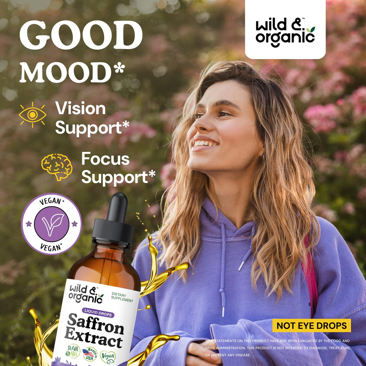 Gouttes liquides de safran Wild & Organic en bouteille