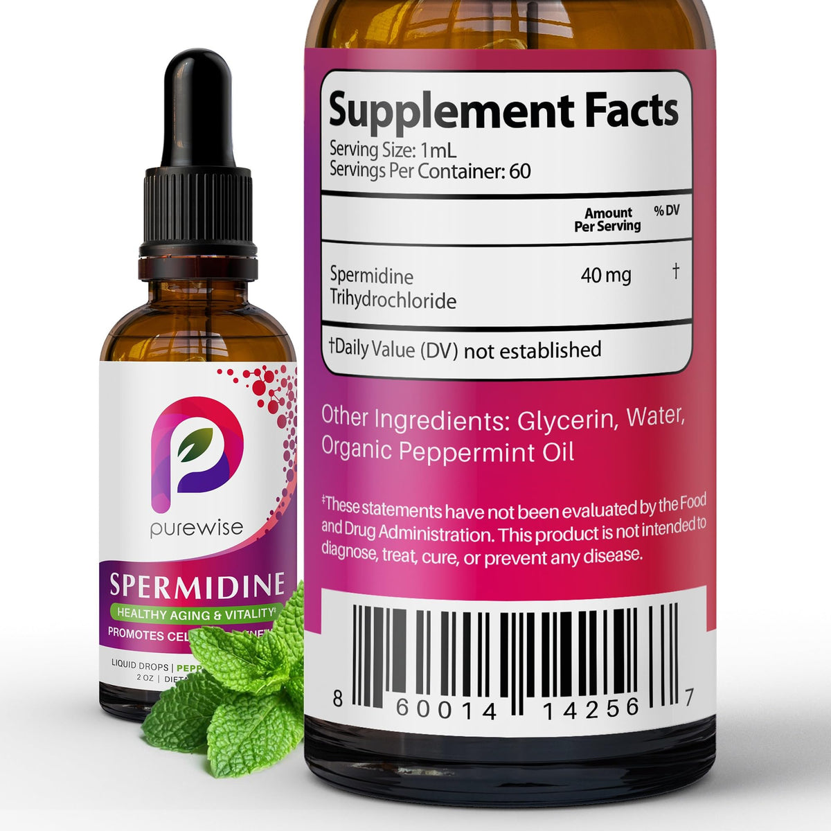Gouttes liquides de spermidine PureWise avec compte-gouttes