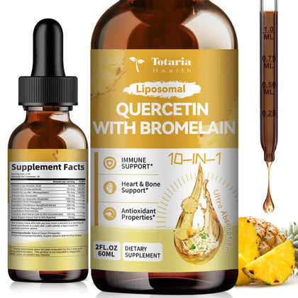 Gouttes liquides de Totaria Quercétine Liposomale 1000mg avec Bromélaïne 500mg, flacon avant