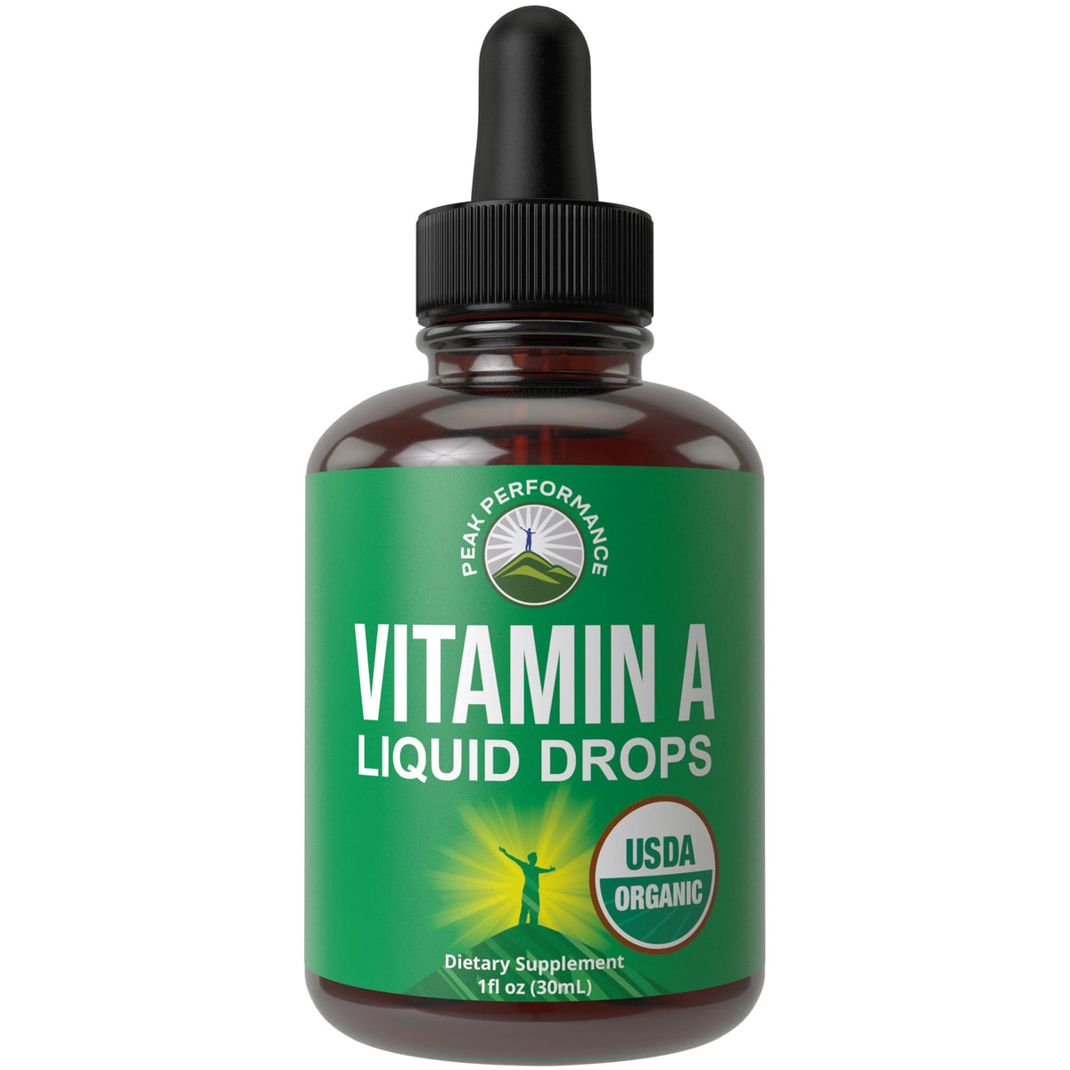 Gouttes liquides de vitamine A bio Peak Performance, vue avant