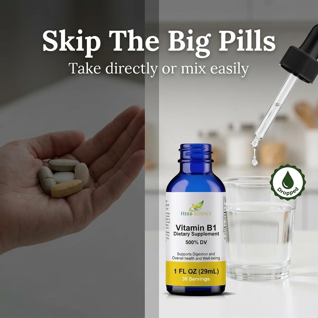 Gouttes liquides de Vitamine B1 Herb-Science avec compte-gouttes