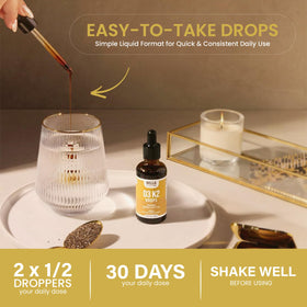 Gouttes liquides de Vitamine D3 K2 Bella All Natural dans un environnement de travail