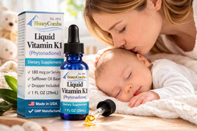 Gouttes liquides de vitamine K1 sur une cuillère, dosage pratique