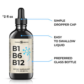 Gouttes liquides de vitamines B1, B6 et B12 en gros plan