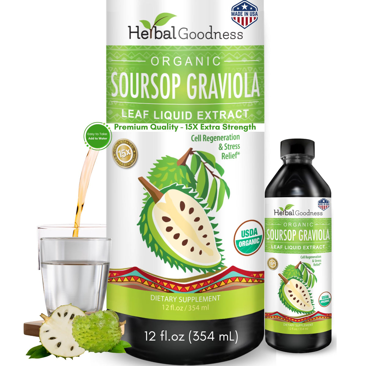 Gouttes liquides Graviola Soursop Herbal Goodness 12 Fl Oz vue de face