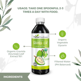 Gouttes liquides Graviola Soursop Herbal Goodness avec cuillère doseuse