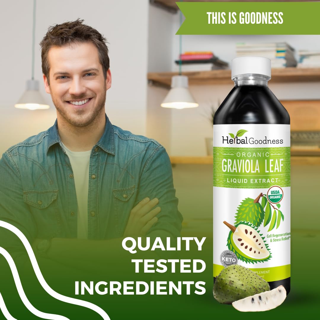 Gouttes liquides Graviola Soursop Herbal Goodness avec fruits frais