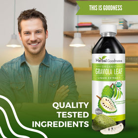 Gouttes liquides Graviola Soursop Herbal Goodness avec fruits frais