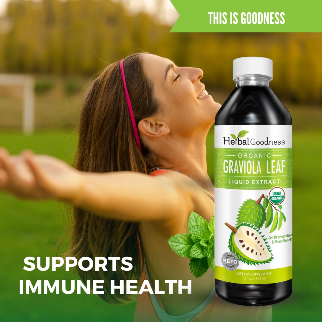Gouttes liquides Graviola Soursop Herbal Goodness en contexte de cuisine
