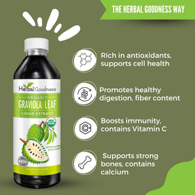 Gouttes liquides Graviola Soursop Herbal Goodness sur fond blanc