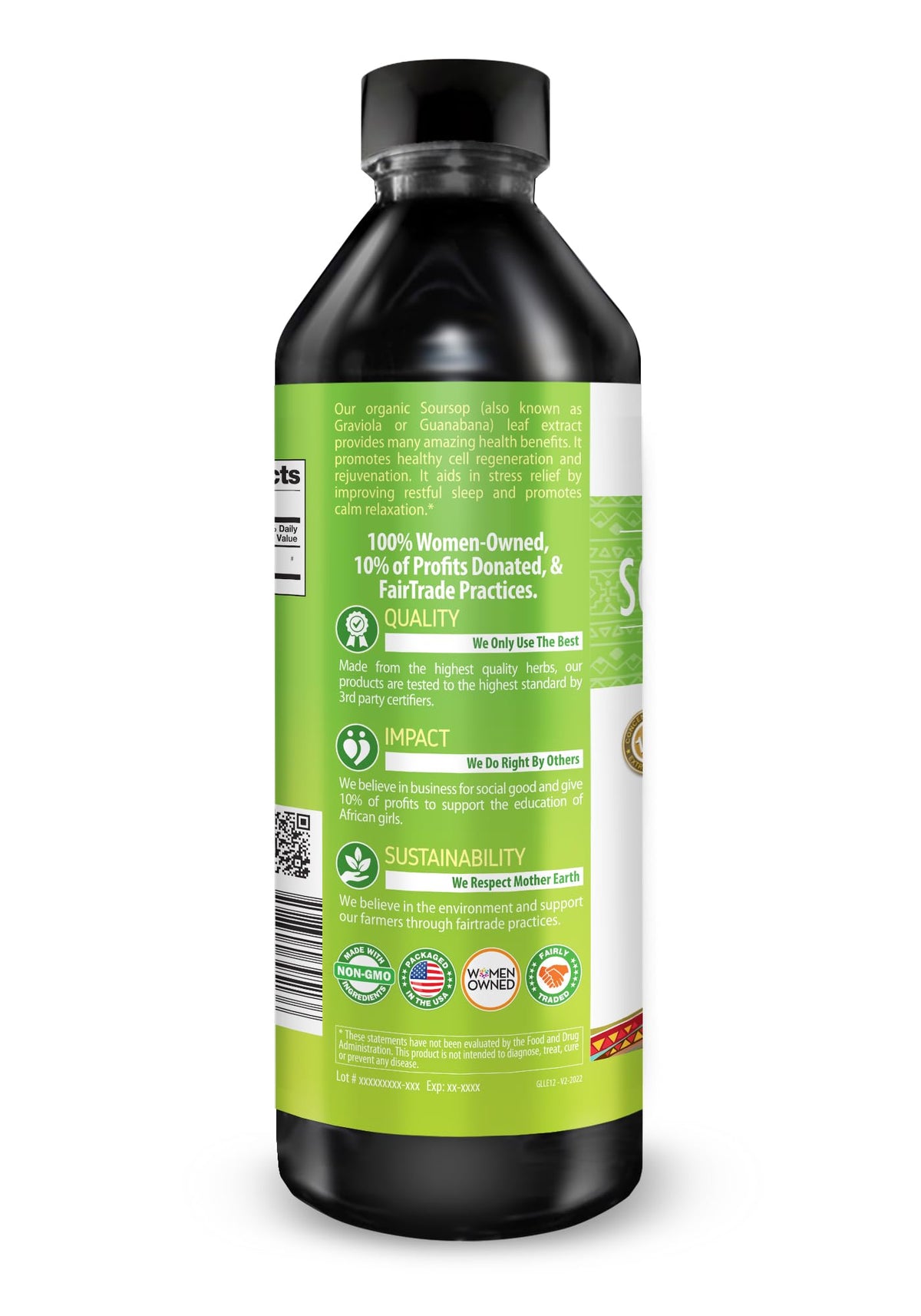 Gouttes liquides Graviola Soursop Herbal Goodness sur une table en bois