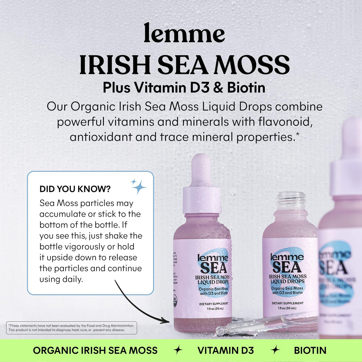 Gouttes liquides Lemme Irish Sea Moss versées dans une cuillère