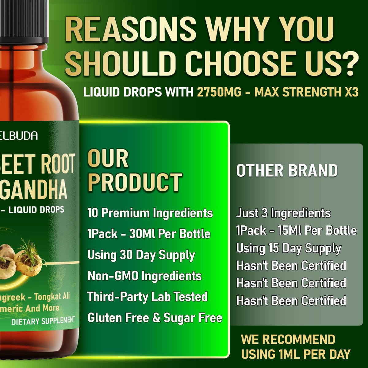Gouttes liquides Maca WELBUDA avec des ingrédients naturels