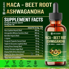 Gouttes liquides Maca WELBUDA sur une table en bois