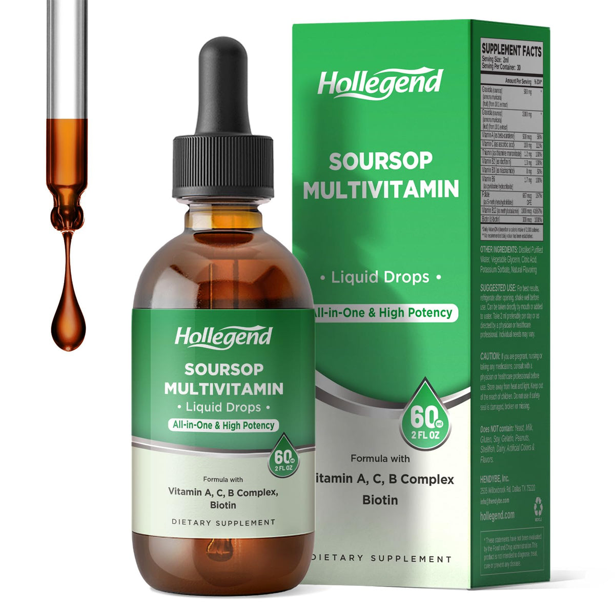 Gouttes liquides multivitamines Soursop HOLLEGEND 3500mg vue avant