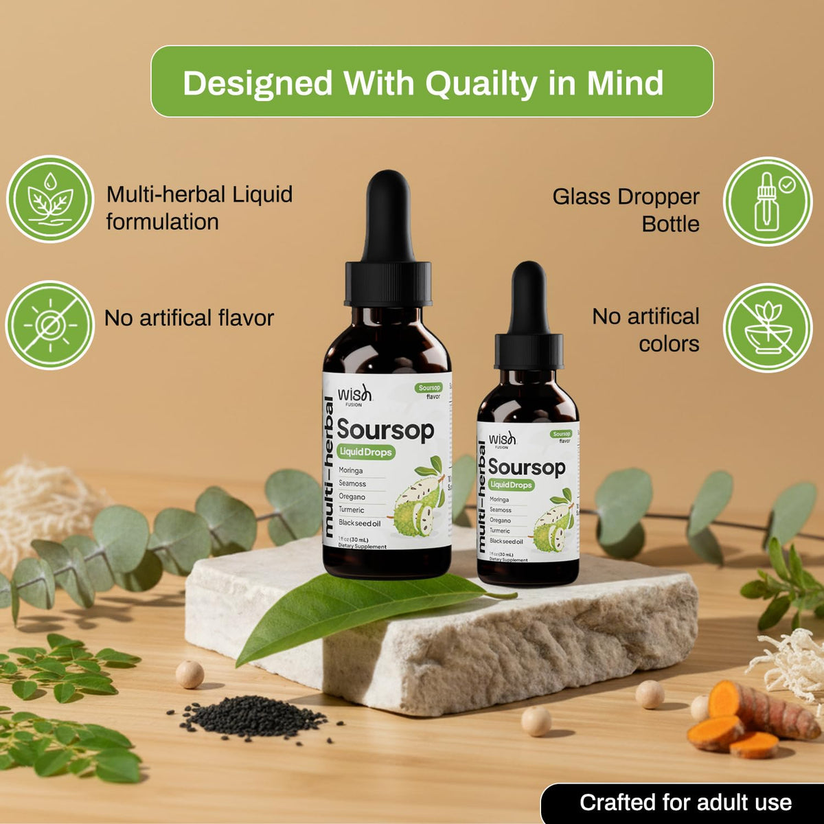 Gouttes liquides Soursop Wish Fusion dans un verre d'eau