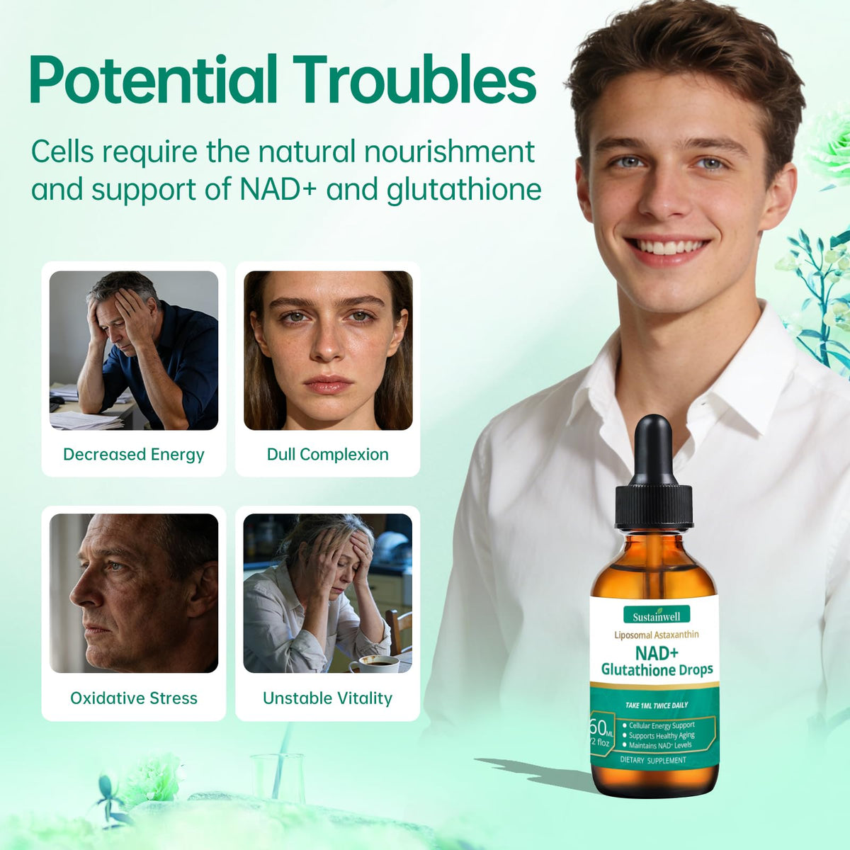 Gouttes liquides SustainWell sur un fond naturel