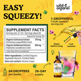 Gouttes liquides Wild & Organic Echinacea Goldenseal avec pipette