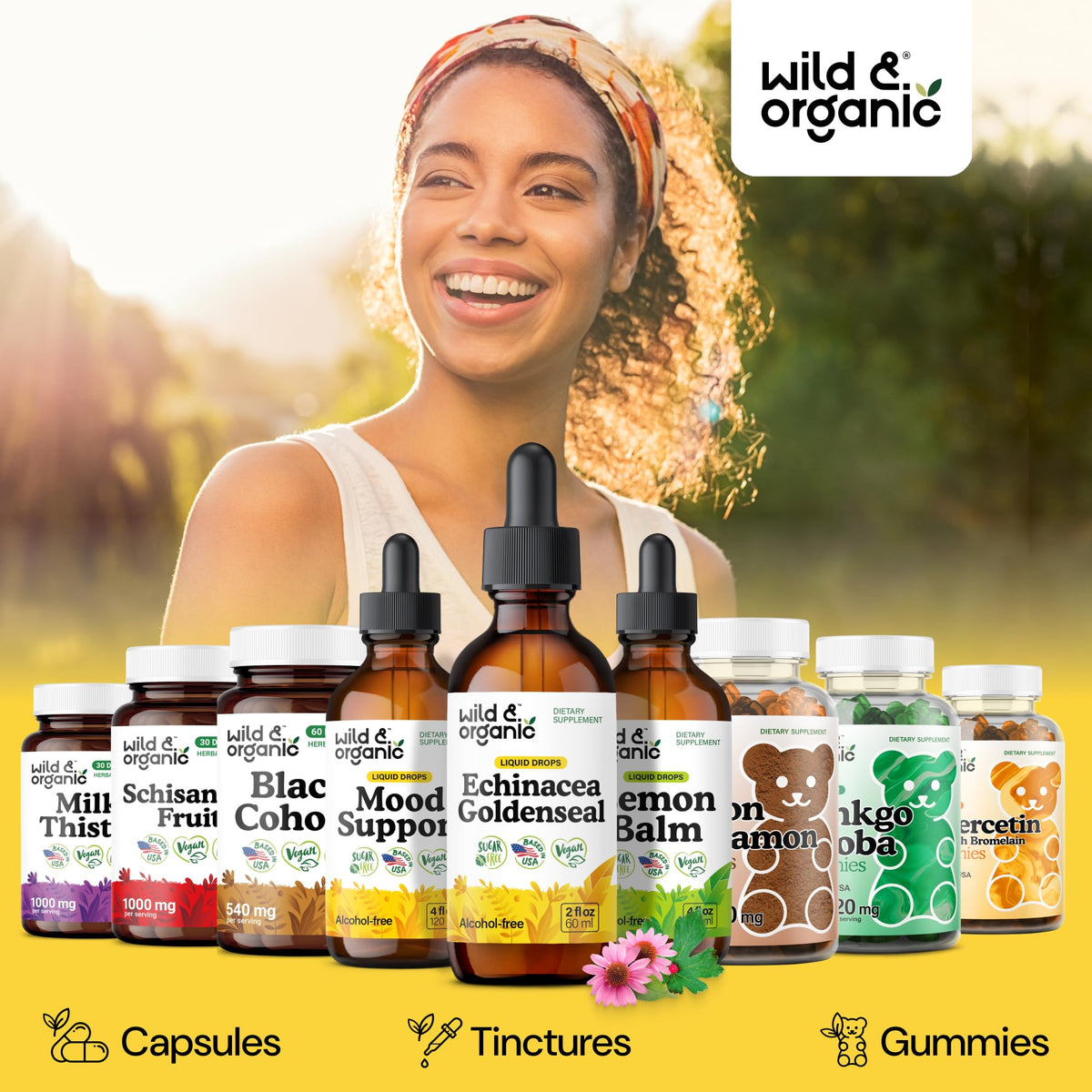 Gouttes liquides Wild & Organic Echinacea Goldenseal en usage