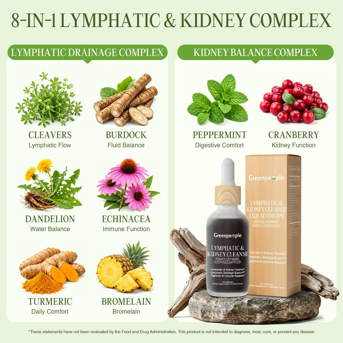 Gouttes lymphatiques GREENPEOPLE sur une table en bois