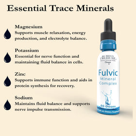 Gouttes minérales Fulvic de Buried Treasure, flacon ouvert avec goutte